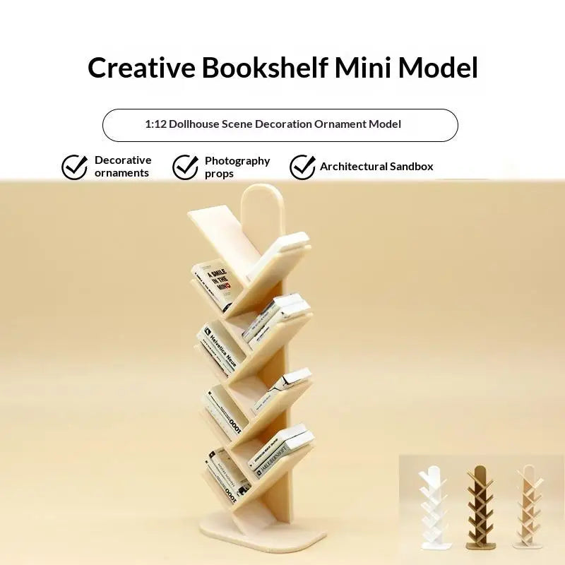 décoration intérieure miniature bibliothèque arbre livres résine blanc marron moderne