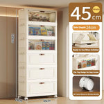 meuble rangement modulable pliable blanc rayures verticales moderne roulettes almacenamiento eficiente
