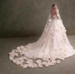 voile mariage blanc fleurs relief bord appliqué nylon polyester classique longueur cathédrale translucide femme