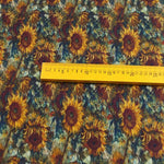 tissu coton imprimé floral motifs fruits pommes citrons couleurs vives noir bleu turquoise orange