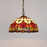 lampe suspendue tiffany fleurs stylisées multicolore rouge orange jaune vert noir adjustable chambre cuisine