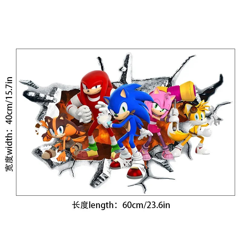 autocollant mural 3d sonic hérisson amis stickers deco chambre enfant pvc bleu