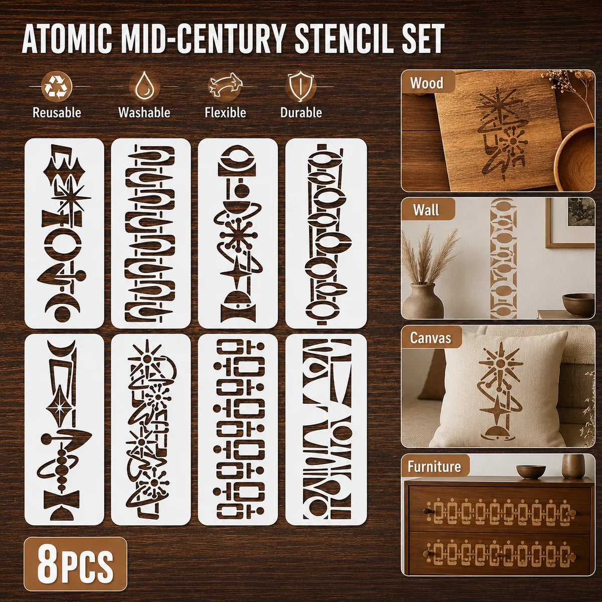 gabarits peinture géométriques motifs blancs adhésifs décoration murale diy mid century atomic