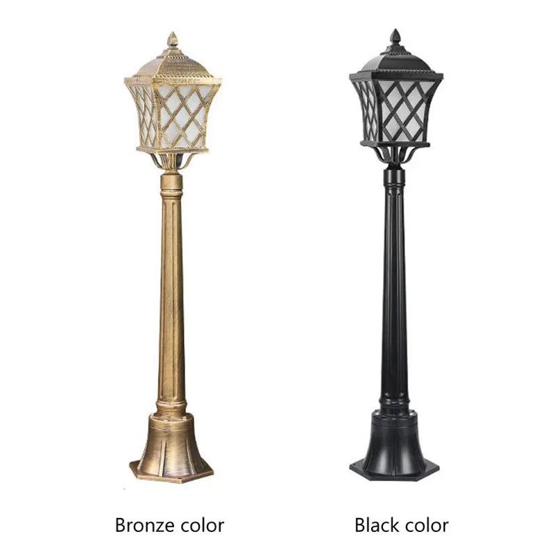 lampadaire extérieur bronze noir géométrique ip65 led 110cm hauteur abatjour transparent vieilliextérieur industrielle fixationsol