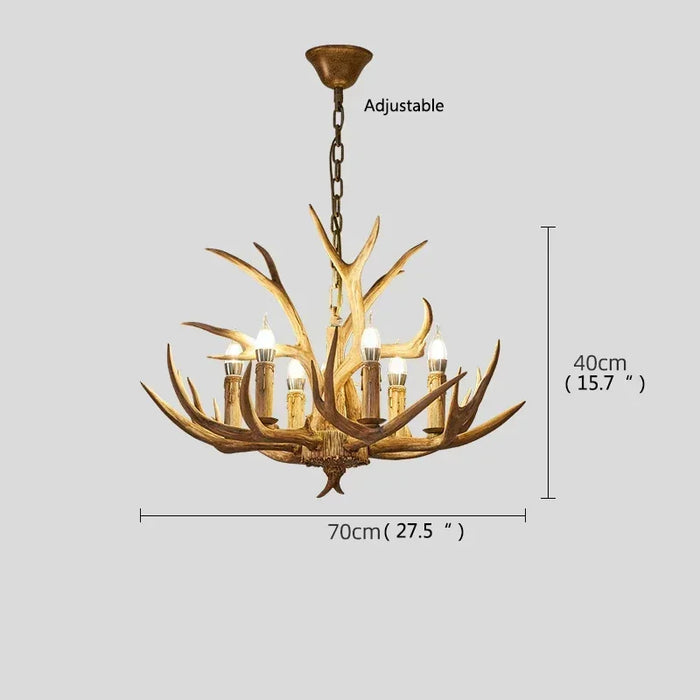 lustre rustique cerf bois doré ampoules interrupteur nickel chaîne salon chambre