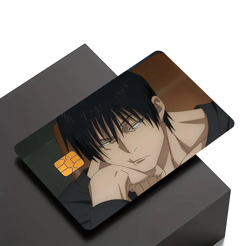 cartes crédit personnalisées adhésives anime fushiguro épée motif abstrait moderne blanc noir orange