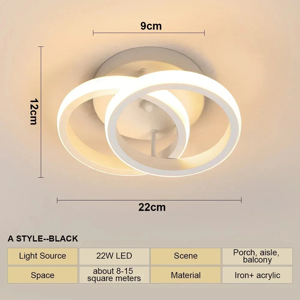 Lampe LED moderne minimaliste blanc noir acrylique fer métal plafonnier éclairage quotidien flux lumineux
