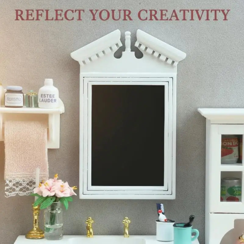 miroir vintage blanc ornements sculptés accessoire décoration plastique maison poupée fixé mur