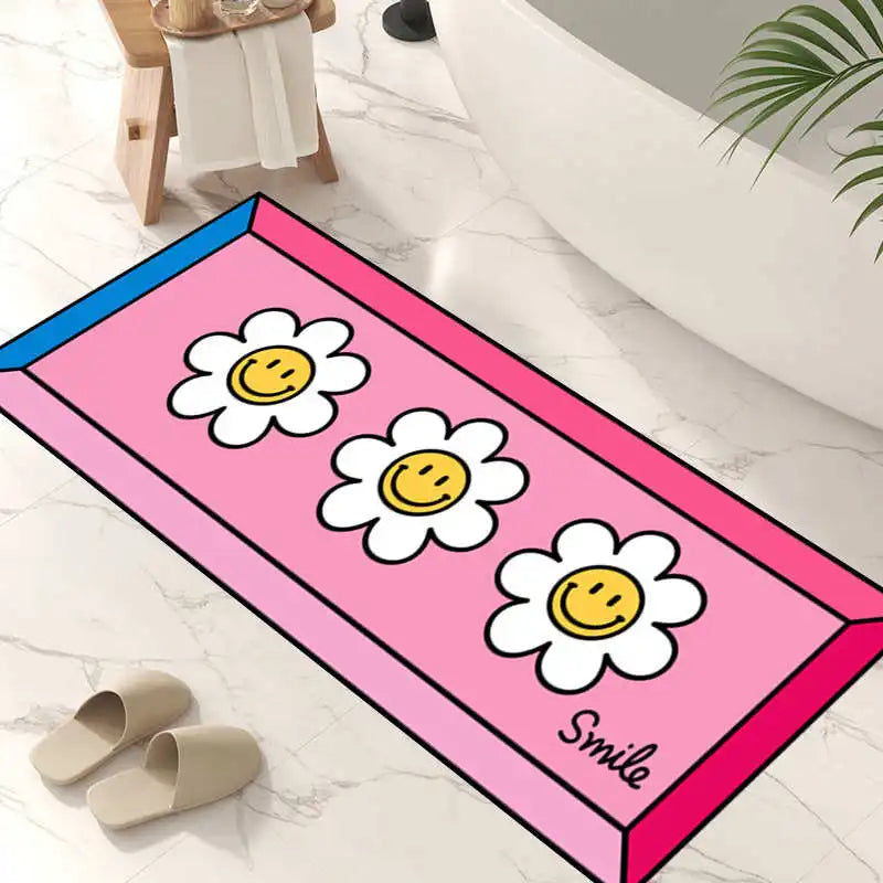 tapis bain absorbant antidérapant motif fleur sourire moderne séchage rapide salle bain