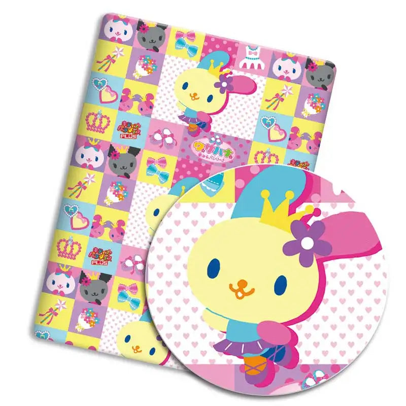 tissu imprimé lapins coeurs fleurs coton polyester 140x50cm couture patchwork enfants maison