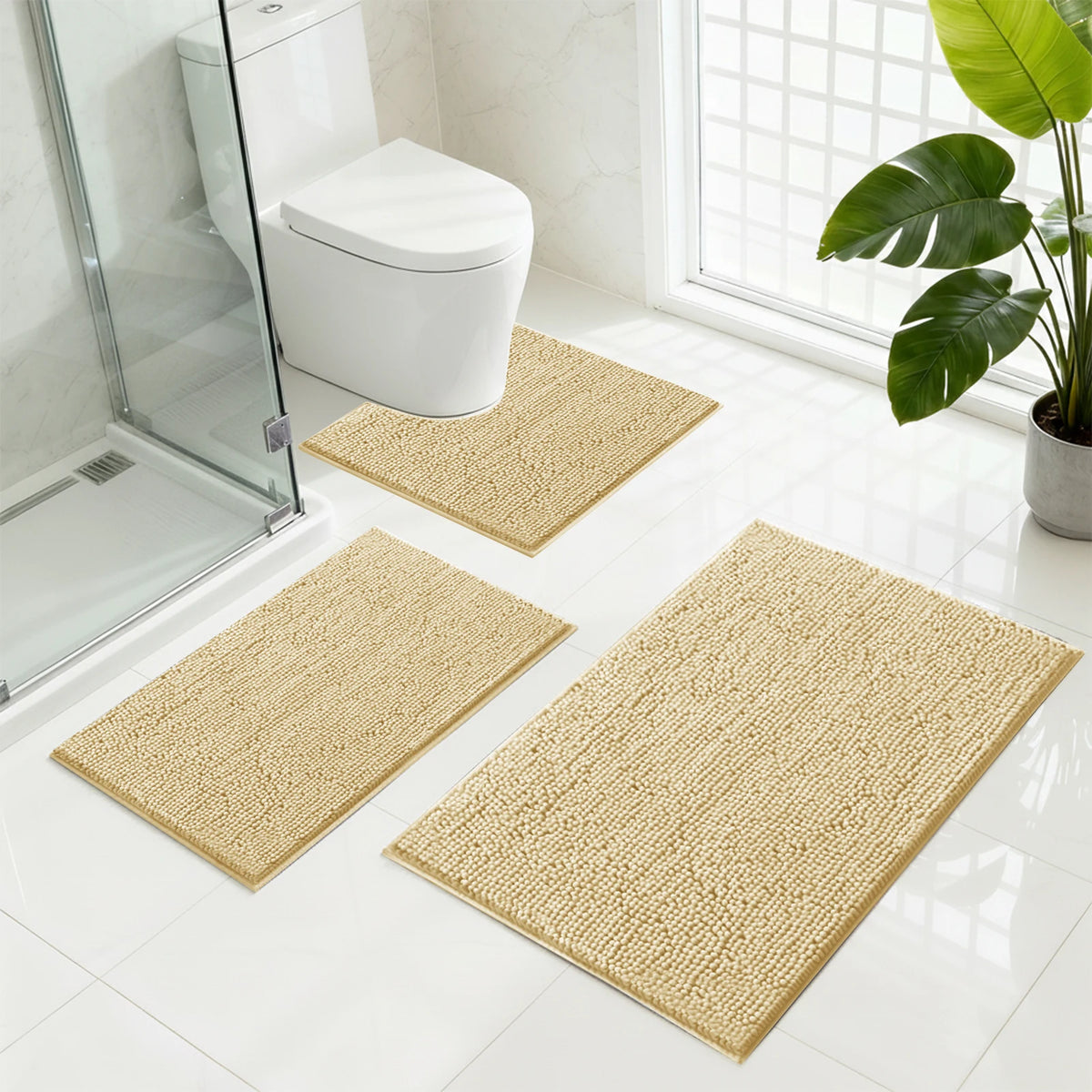 tapis bain bouclés absorbants gris clair moderne antidérapant respectueux environnement