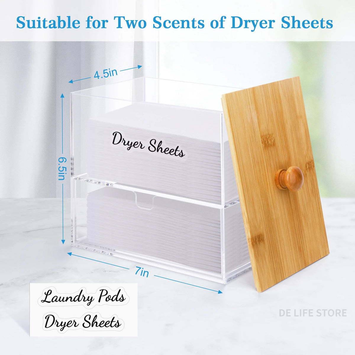 boîte rangement transparente multifonctionnelle bois naturel étiquettes imperméables lessive lingettes repassage Pods pins booster