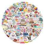stickers happy birthday multicolores gâteaux ballons animaux étanches pvc festifs enfants décoration