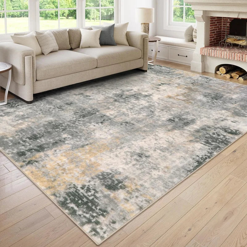 grand tapis moderne patchwork abstrait salon chambre cuisine lavable intérieur gris vert beige rouge