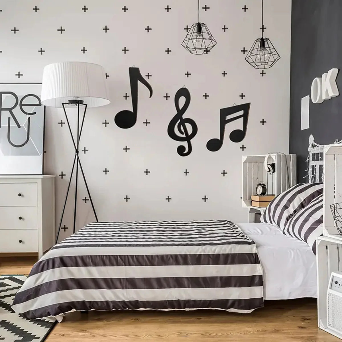 décoration murale moderne notes musicales autocollant noir minimaliste