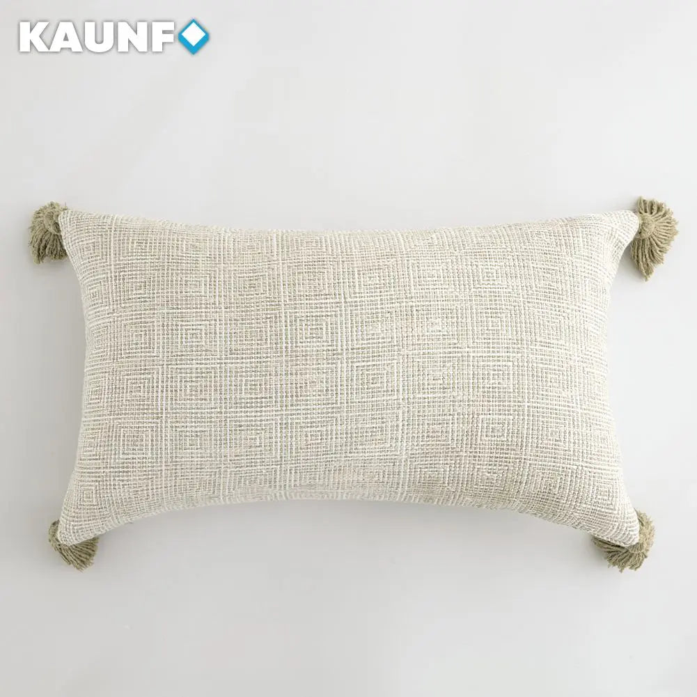 housses coussins carreaux beige blanc rustique 30x50cm 45x45cm décor canapé lit chaise voiture