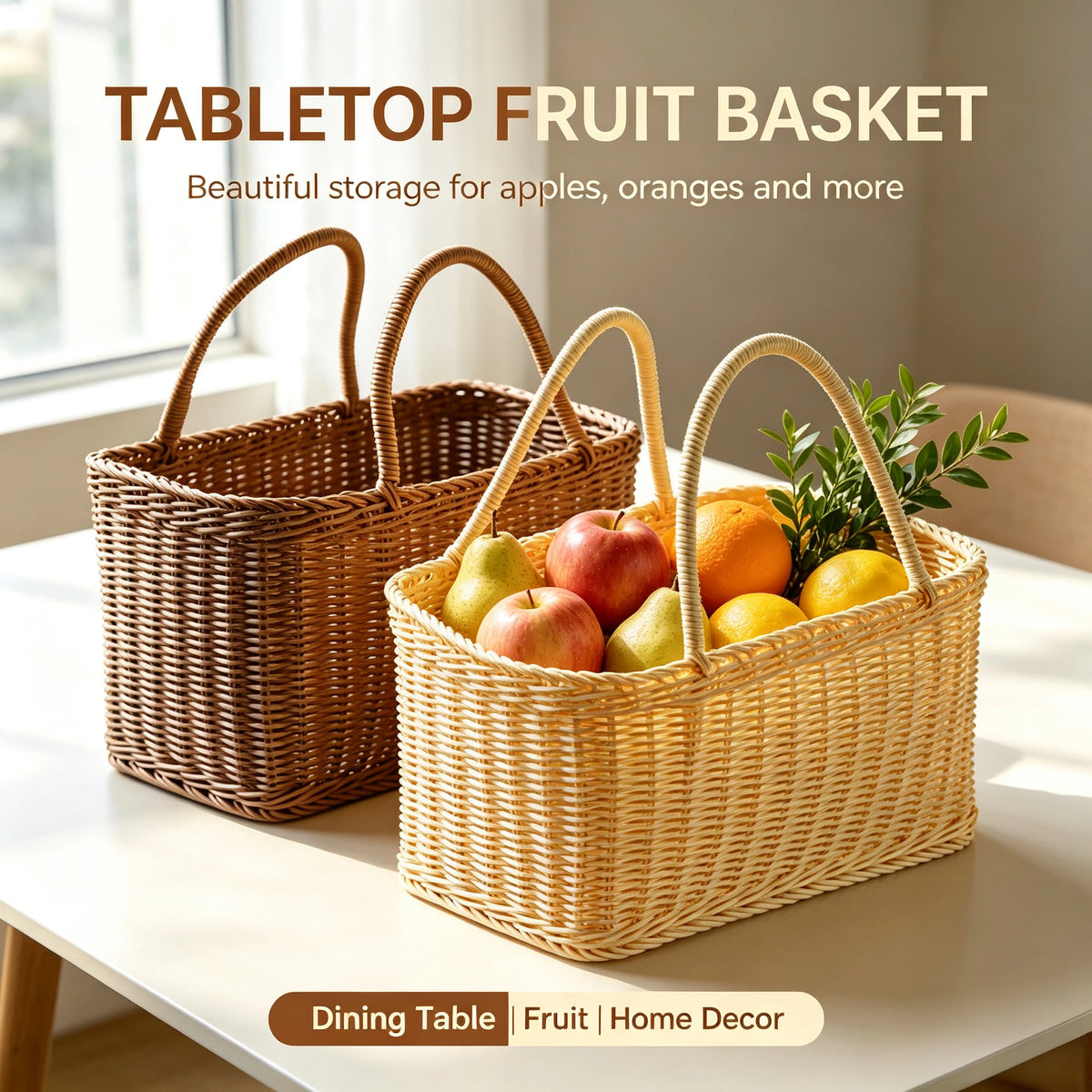 paniers osier tissage traditionnel poignées beige clair foncé fruits légumes rangement réutilisable maison jardin