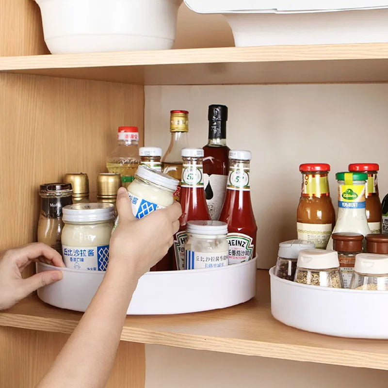 organiseur rangement rotatif blanc moderne plateau rond lisse antidérapant cosmétiques cuisine bouteilles sauce flacons