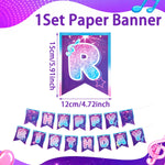 guirlande fanions violet bleu blanc rose étoiles notes musicales paillettes fil festif anniversaire enfant