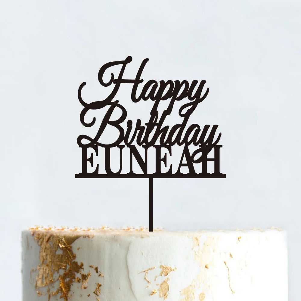 décoration gâteau lettre élégante happy birthday euneah noir doré moderne pique