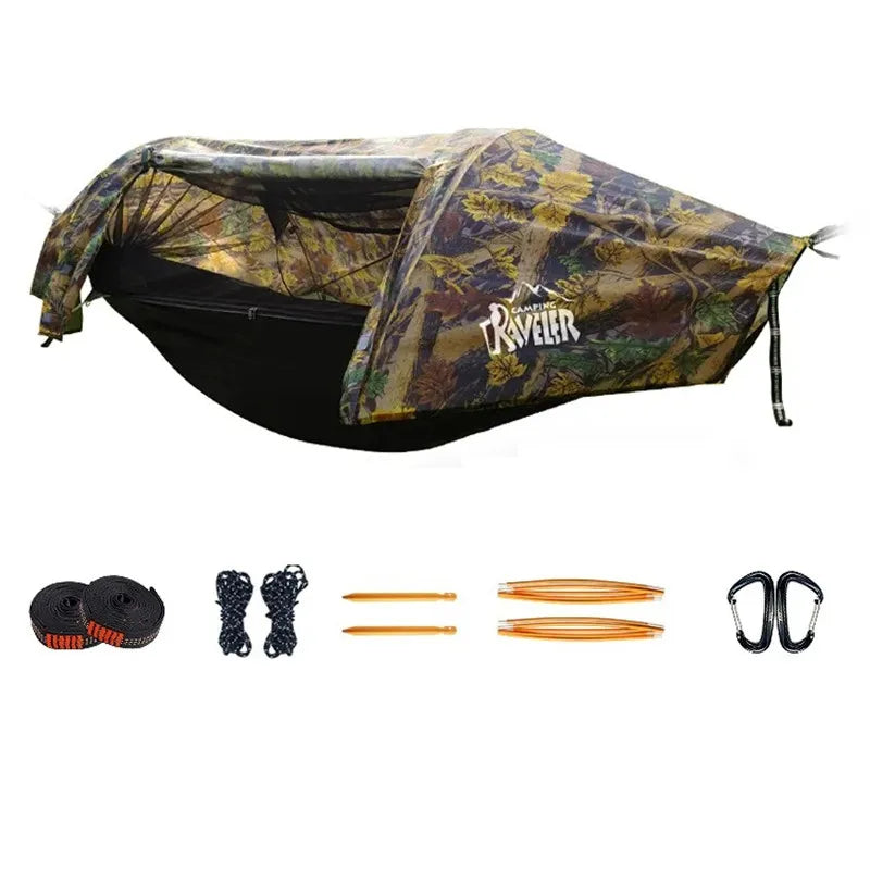 hamac camouflage imperméable moustiquaire sac rangement vert olive pratique sécurité camping adultes