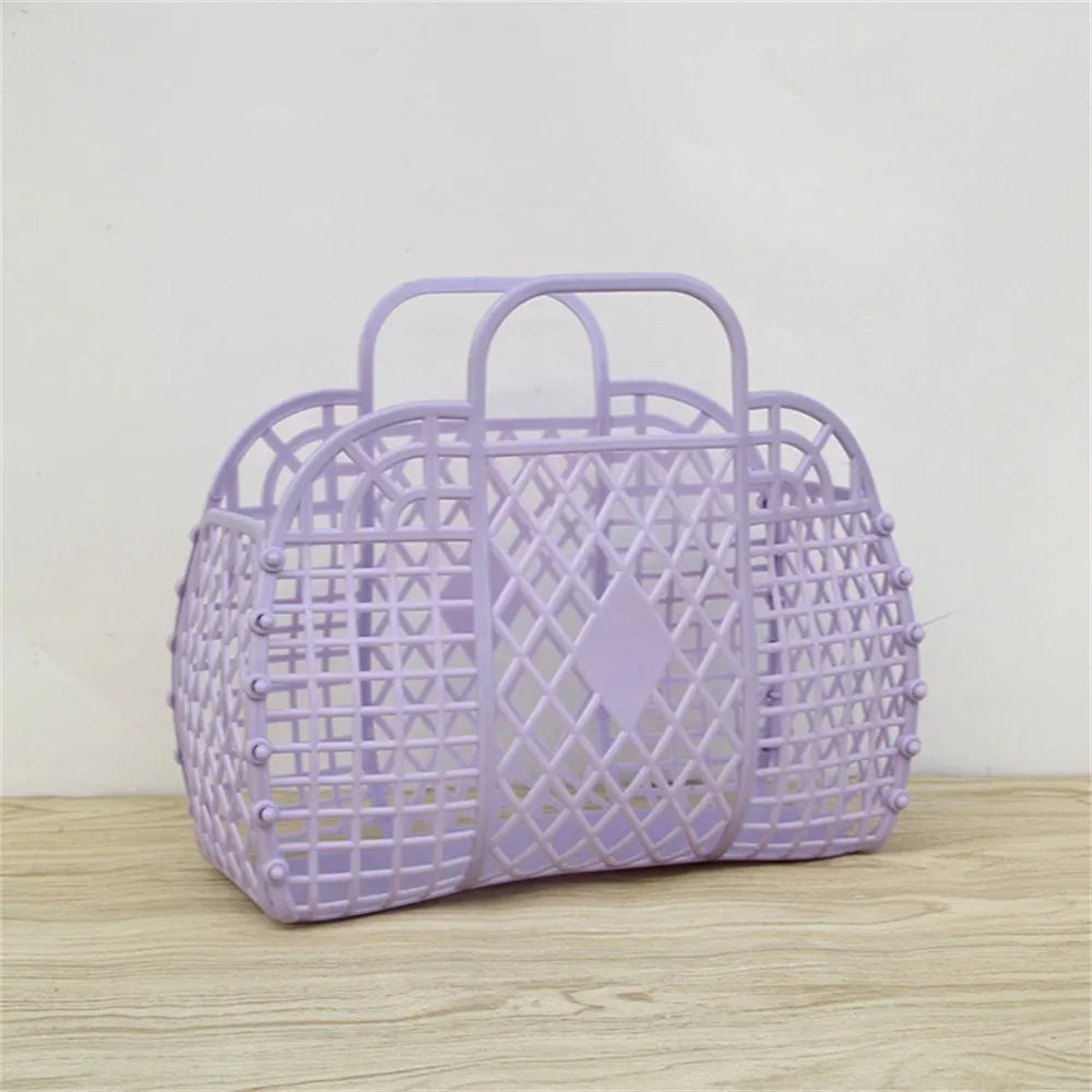 sac main maille vintage violet rose bleu clair beige pliable respectueux environnement