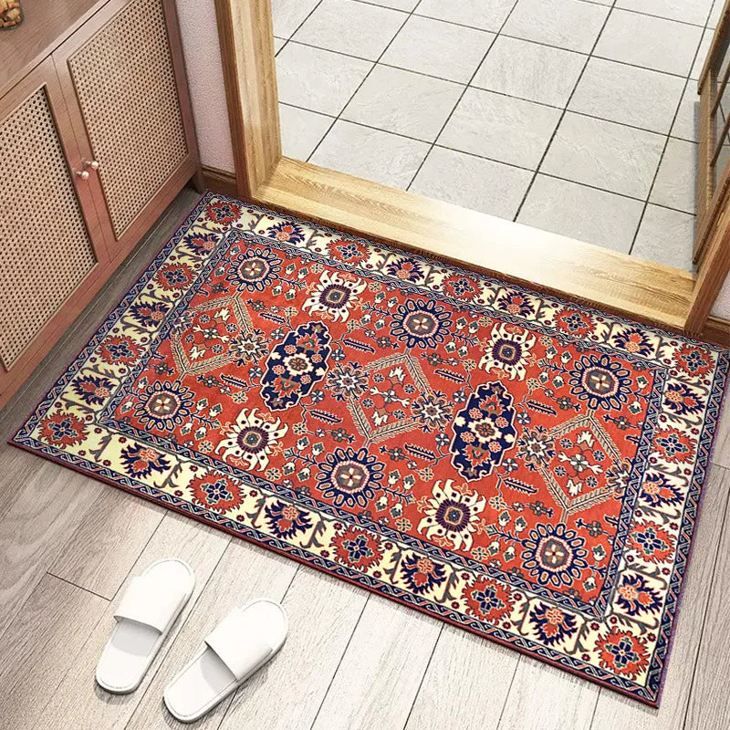 tapis sol vintage motif mandala floral rouge bleu beige classique maison intérieur