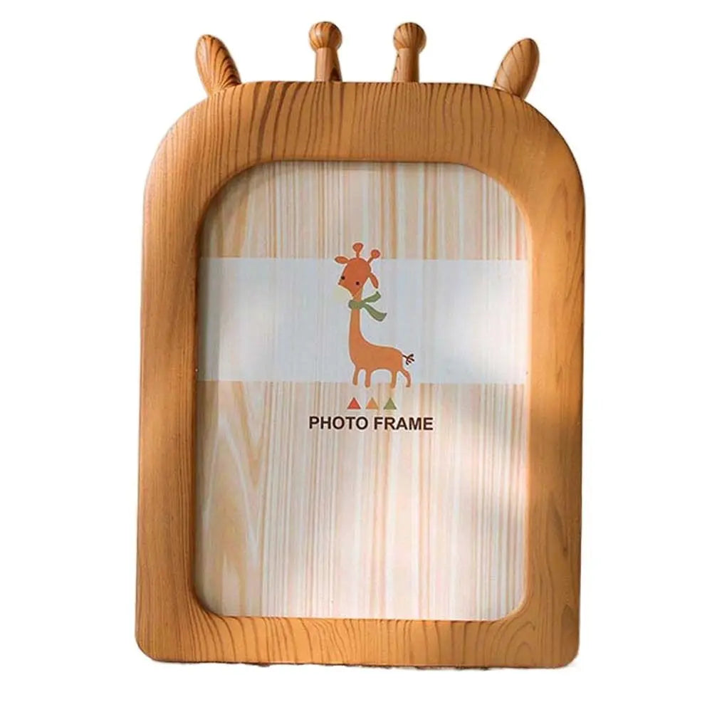 cadres photo décoration animaux tête souris girafe ours aspect bois clair rotatif beige marron