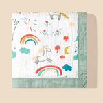 couverture bébé coton imprimé animaux lézard dino lapin blanc bleu gris orange