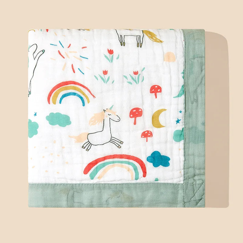 couverture bébé coton imprimé animaux lézard dino lapin blanc bleu gris orange