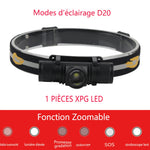 lampe frontale rechargeable camping chasse étanche 10w led noir jaune adjustable