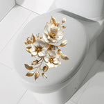 sticker mural autoadhésif plante fleurs stylisées élégant deco salle bains blanc doré PVC détachable
