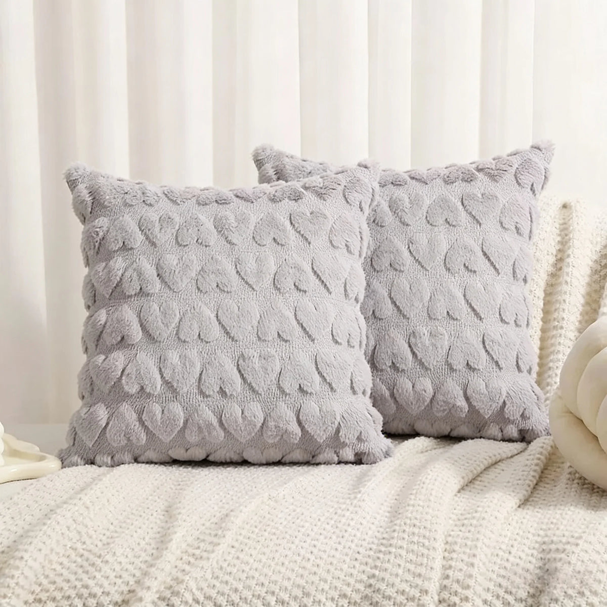 housses coussin motif cœurs polyester blanc rose rouge gris orange jaune doux confortable maison