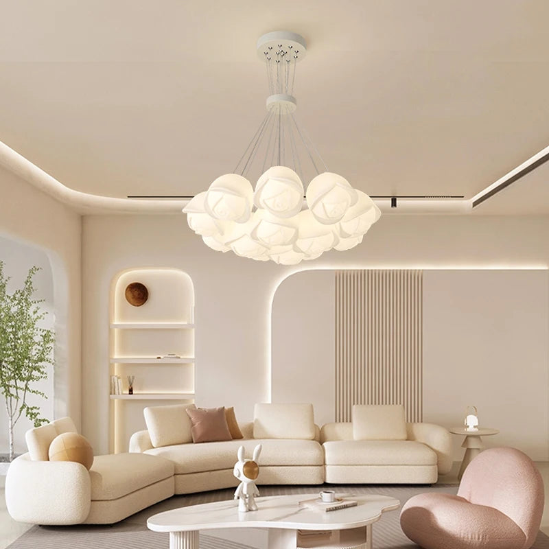 suspension lumineuse moderne fer blanc forme géométrique simple interrupteur tactile flux lumineux variable led