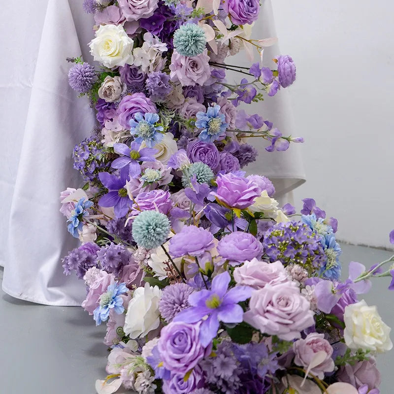 guirlande florale artificielle violette décoration mariage anniversaire extérieur moderne 40x225cm transparente festive