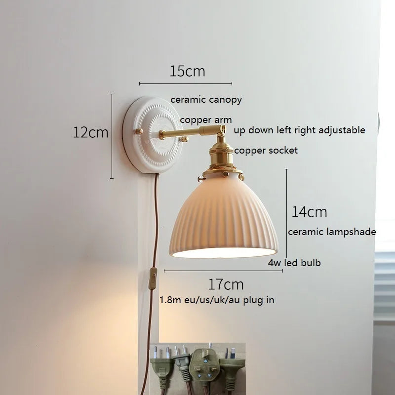 lampe murale vintage blanc doré texture relief ampoule led interrupteur chaîne éclairage quotidien moderne