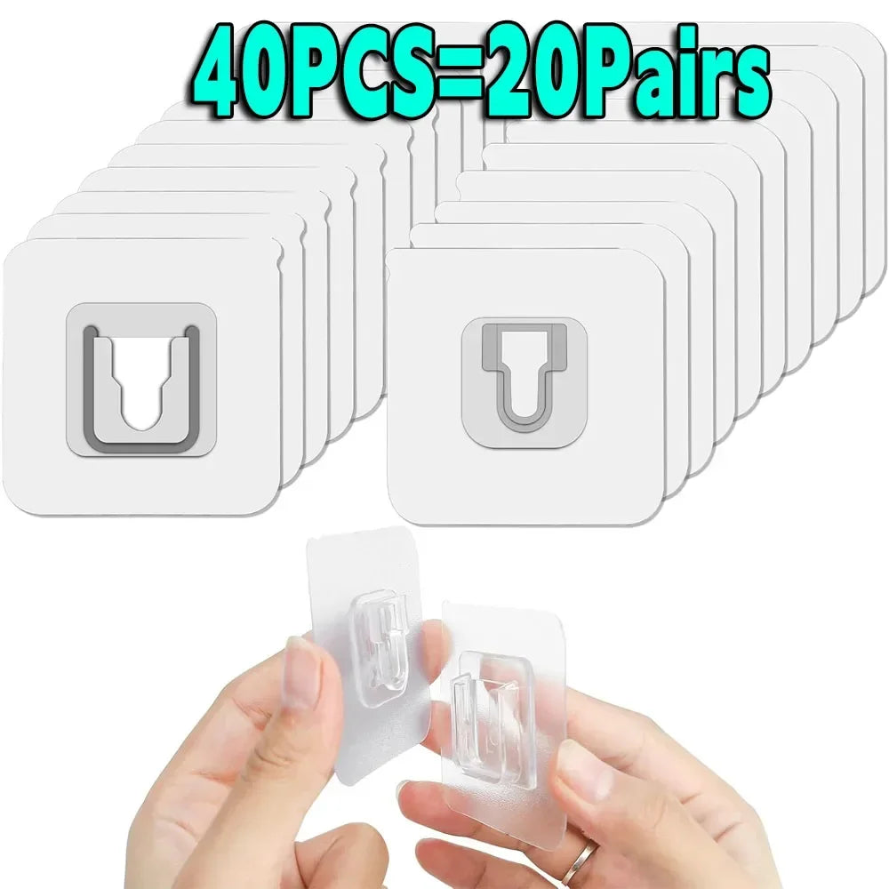 clips adhésifs transparents modernes support rangement sans trace acier inoxydable fixations murales doubles faces