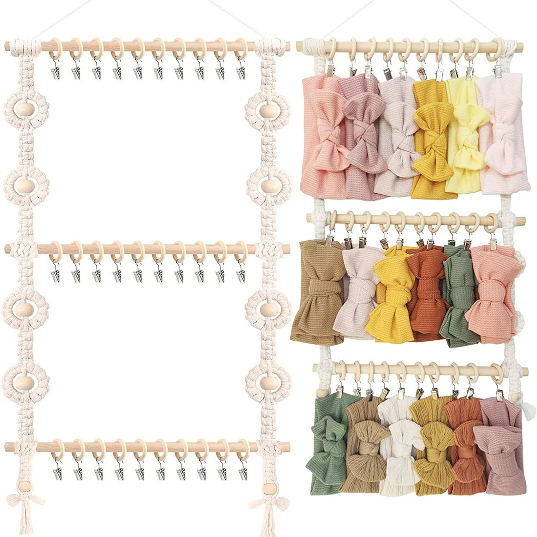 organisateur mural boho chic rose bandeaux bébé fille clips tissu geometrique chambre enfants