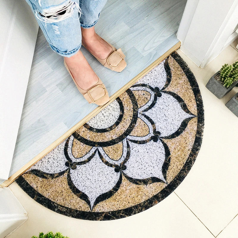 tapis d'entrée noir floral antidérapant moderne 30x60cm 40x80cm 45x90cm PVC
