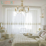 rideau blanc brodé transparent classique chambre salon polyester moderne