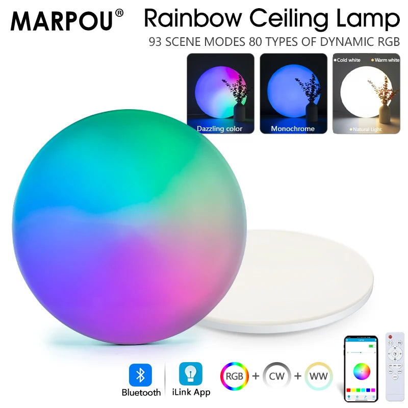 plafonniers led multicolores modernes télécommande 30 37 45cm arc ciel degrade lumiere circulaire minimaliste