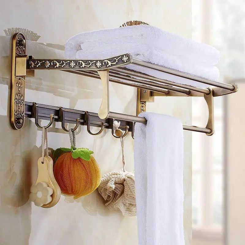 porte serviettes mural bronze floral classique vis fixations bain hygiène produits cosmétiques flacons