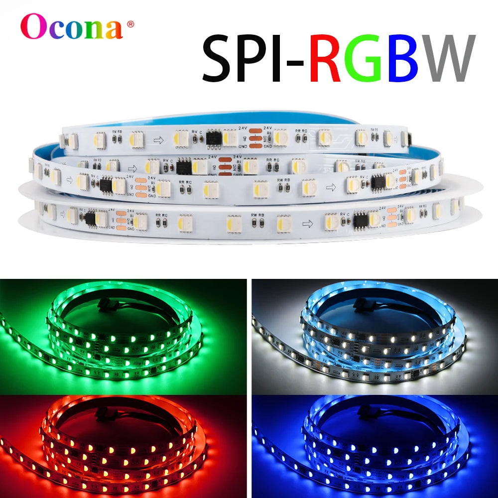ruban led flexible rgbw 24v 60led/m adhésif double face modernes points lumineux vert bleu