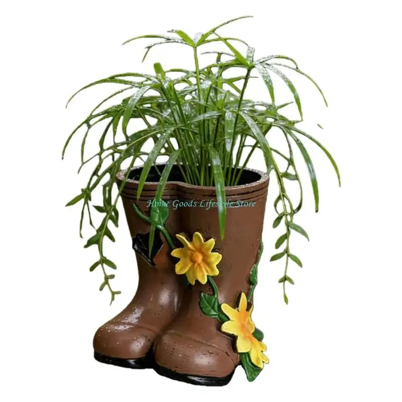 vases formes bottes pluie couleurs marron jaune vert violet rose imitation cuir fleurs rustique