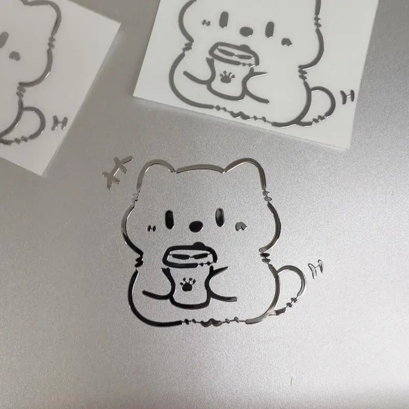 sticker autocollant 3d dessins animés chat noir blanc décoration téléphone diy illustration simple
