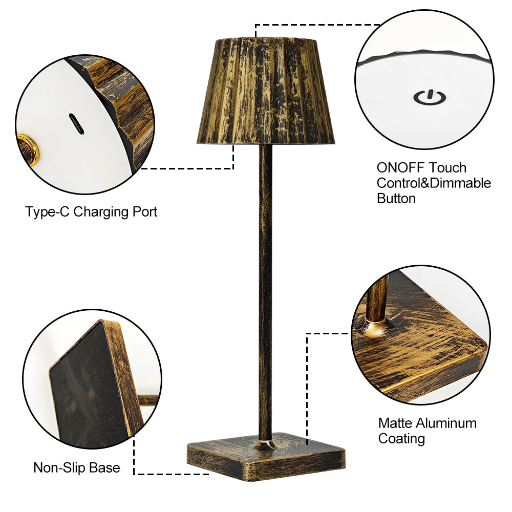lampe table moderne lampe led rechargeable usb couleurs ambiance plissée effet vieilli base antislip.touchscreen