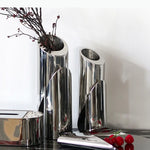 vase argenté moderne lisse rose blanche fleur sculpture décoration tablebranches noires cerises rouges