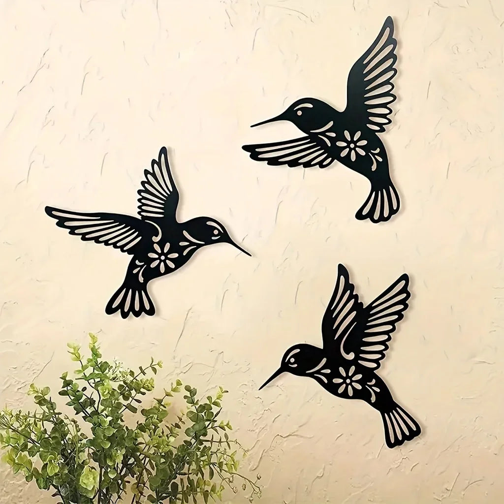 décoration murale oiseau colibri noir motif fleurs artisanal moderne minimaliste graphique suspensión