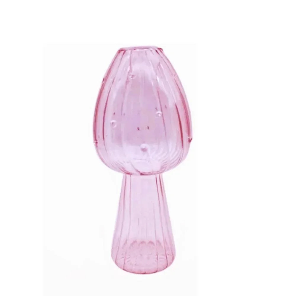 vase transparent moderne verre forme champignon couleur bleue dorée verte claire verte brune rouge