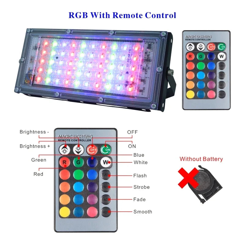 projecteur led noir moderne ip65 étanche télécommande flux lumineux élevé fixation certifié rohs